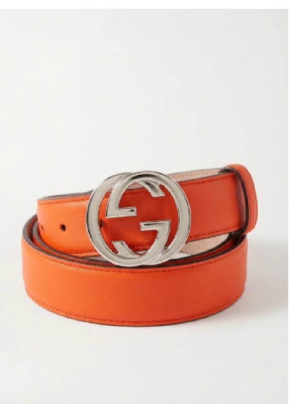Gucci GG Logo Buckle Orange Leather Belt 90 cm 38" US